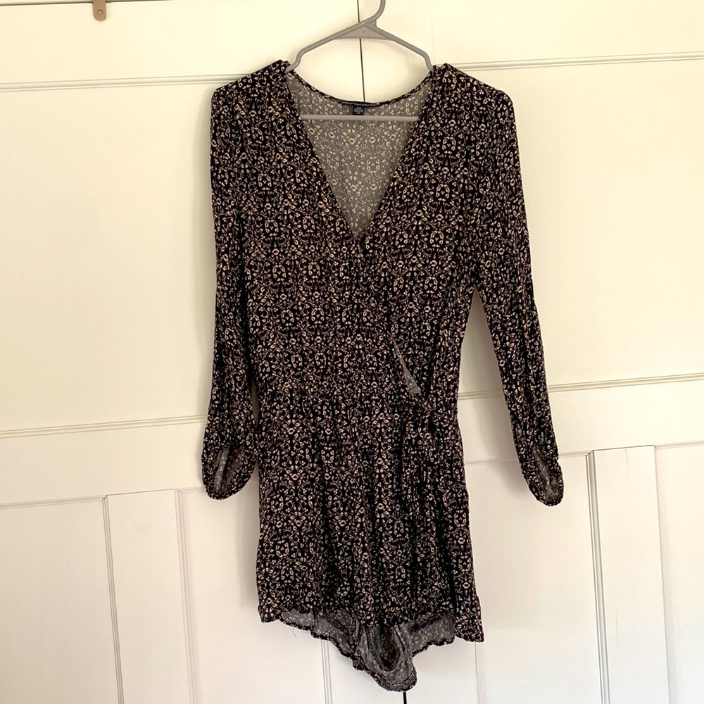 American Eagle Black Romper with Tan Detailing
